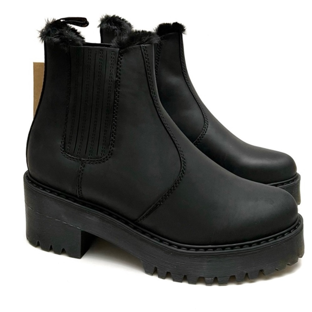 Dr. Marten Rometty FL Black Faux Fur Lined Platform Chelsea Boot US 9